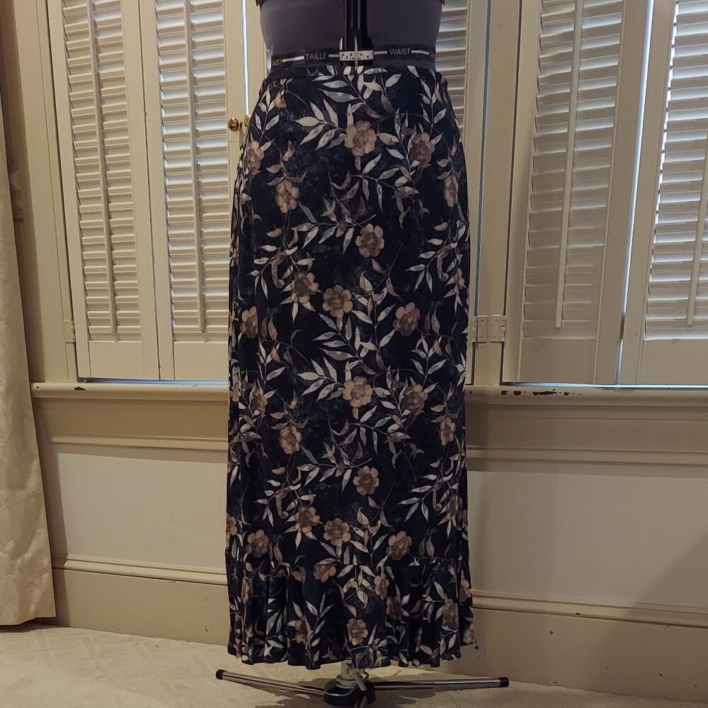 Long Ruffled Floral & Black Skirt by Christopher & Banks Size 4